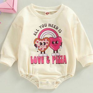 NEW Girl's Love & Pizza Oversized Sweatshirt Bodysuit